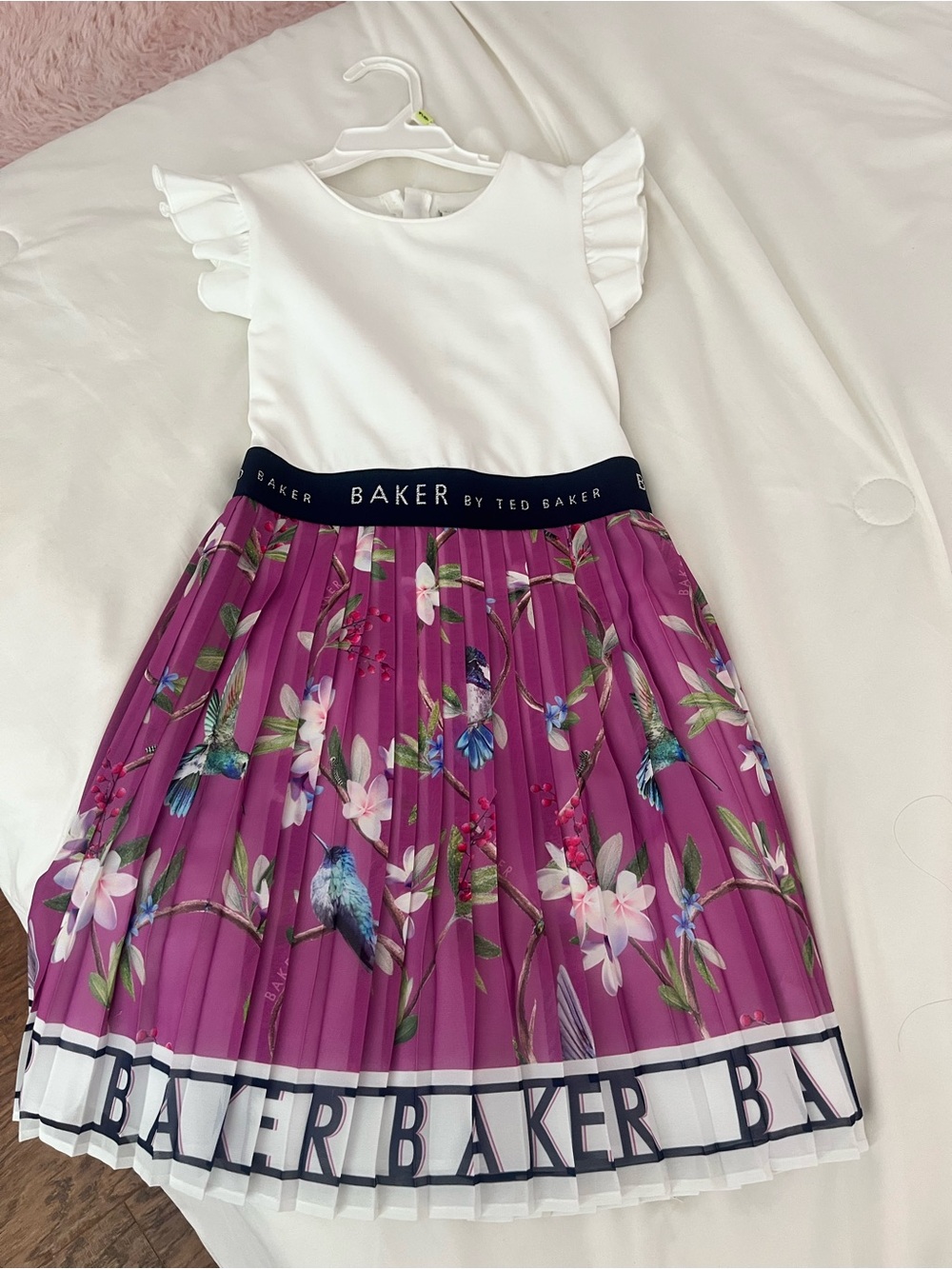 Ted Baker White Top with Purple Floral Pleated Skirt ( inside tag removed)